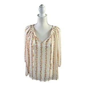 Torrid Cream and Pink Floral Chiffon Boho Raglan Sleeve Flowy Blouse Size 1